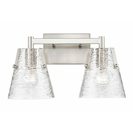 Z-Lite Analia Vanity, 2-Light, 16.5 In.W x 7.5 In.L x 9.25 In.H, Brushed Nickel/Clear Ribbed 1101-2V-BN